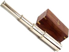 15" Brass Handheld Telescope with Wooden Box Nautical Style Collectable Rustic 