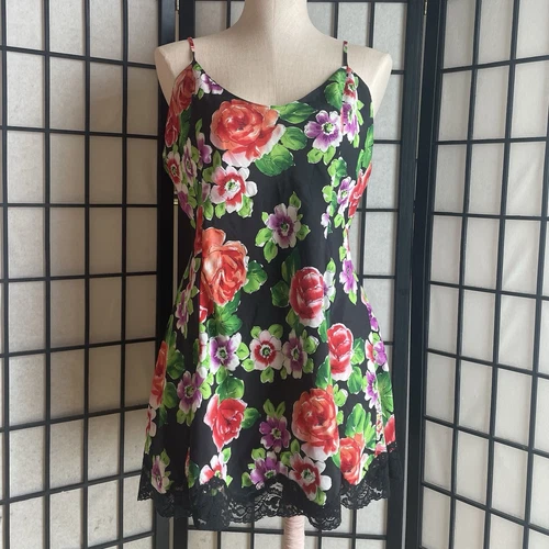 UNDERCOVER Mini abito babydoll Victoria’s Secret vintage anni 80 nero e rosa etichetta oro floreale