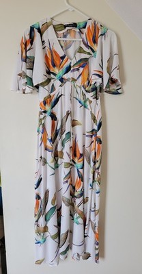 Pietro Brunelli Maxi Dress W/ Angel Sleeves & Birds Of Paradise Flowers