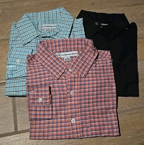 Real Essentials 3er Pack: Herren Gewebte Langarm Taschen Knopfleiste Hemden Größe SM - Bild 1 von 5