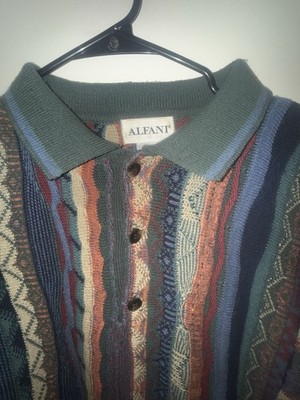 Vintage 90s ALFANI 3D Knit Sweater, Quarter Button - SIZE L 