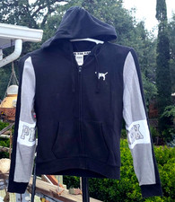 PINK Victoria's Secret Women Hoodie S Black Fleece Dog Sequin Bling Campus