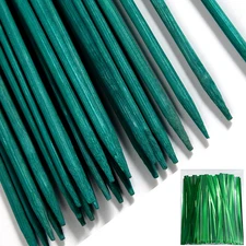 50 PCS 18" Plant Sticks Support,Green Bamboo Sticks,Garden Wood Plant Stakes,Flo