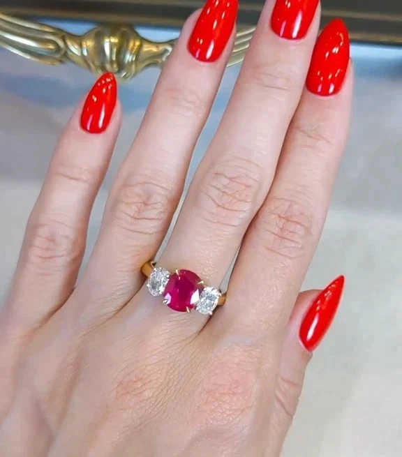 3.30Ct Natural Oval Cut Ruby Diamond Bridal Engagement Ring Real 14K Yellow Gold - Image 2 of 4