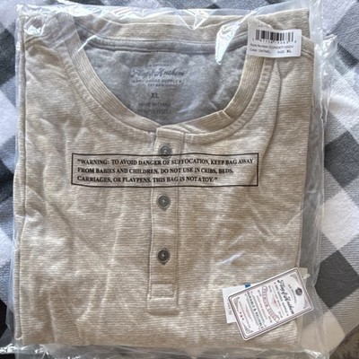 Flag & Anthem Oatmeal Henley Knit Button Accents Men's T-Shirt XL