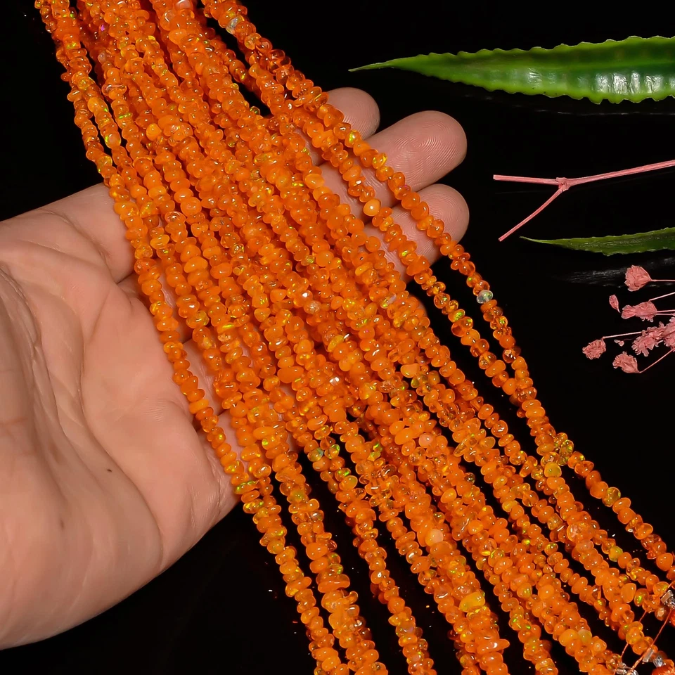 Orange Ethiopian Opal Gemstone Tumbled Smooth Beads 3X2 6X3 mm Strand 8" UGB-952 - Image 3 of 4