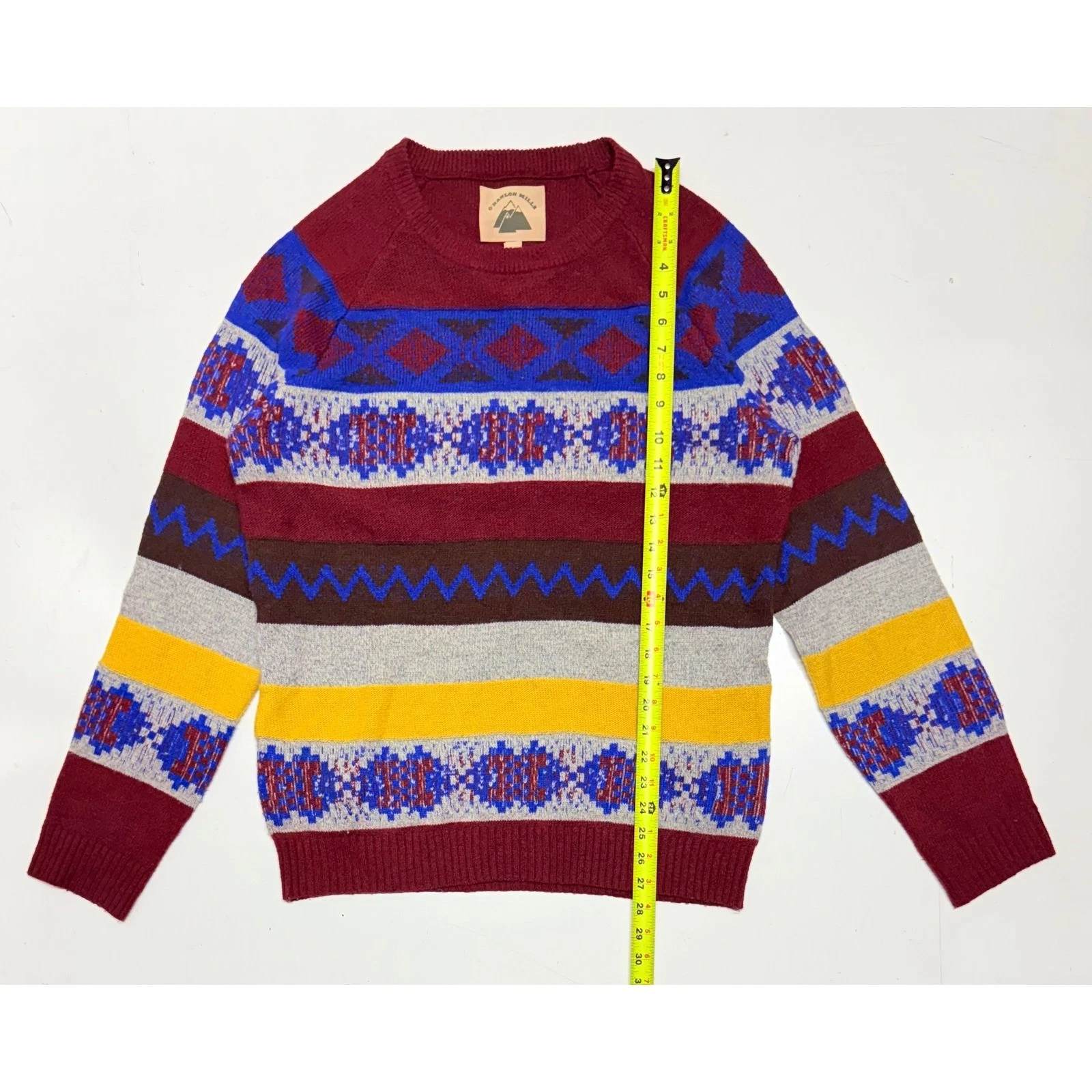 OHANLON MILLS Burgundy Blue Fair Isle Knit Sweater Mens L G Sweater