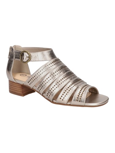 BELLA VITA Womens Silver Betsy Round Toe Block Heel Leather Heeled Sandal 6.5 WW