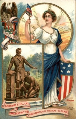 Lady Liberty & Abe Abraham Lincoln Proclamation Emancipation c1910 Postcard