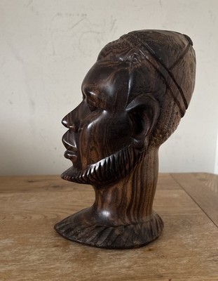 Vintage Afrikanische Ebenholz Holz Handgeschnitzt Holzbüste Skulptur Mann