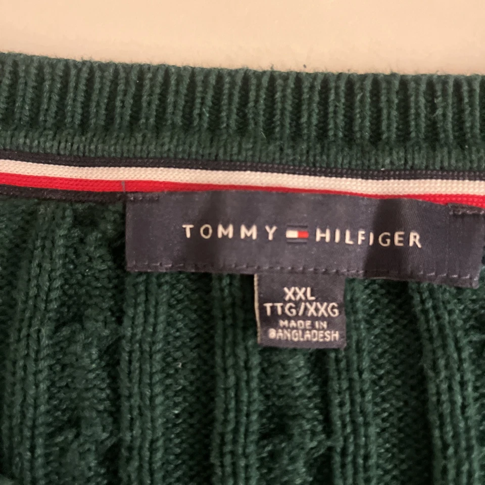 Suéter Tommy Hilfiger L Tejido con Cable Verde Oscuro Algodón Clásico Preppy Tenis Foto 4 de 4