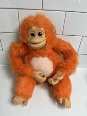 Vintage Hosung 15 Zoll ca. orangefarbener Affe Stofftier Plüsch Soundbox funktioniert nicht 