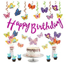 Butterfly Party Decorations - Cake Centerpiece - Happy Birthday Banner 47pc