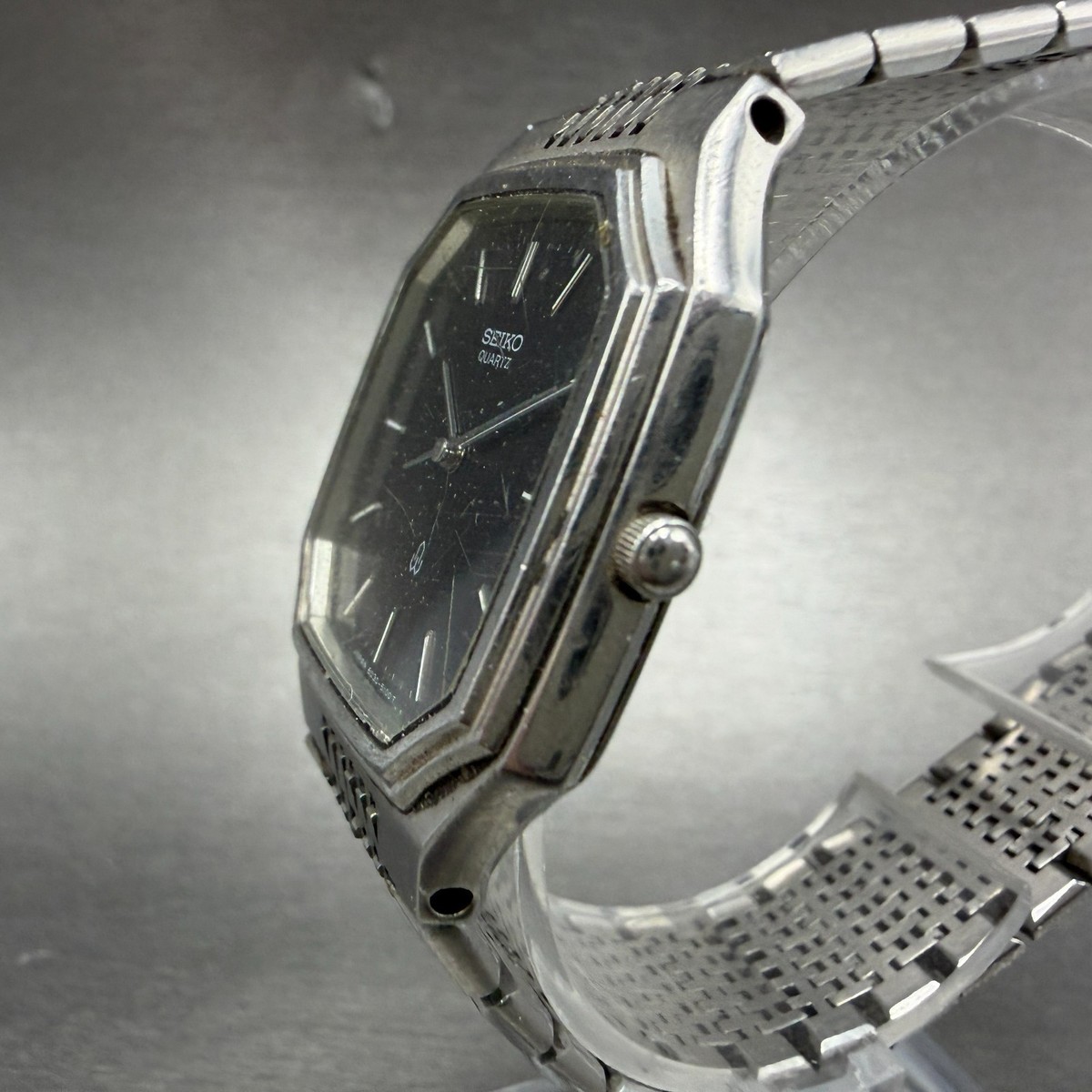 Seiko Tank Watch Men 31mm Blue Dial Silver Tone Octagon 6030-5080