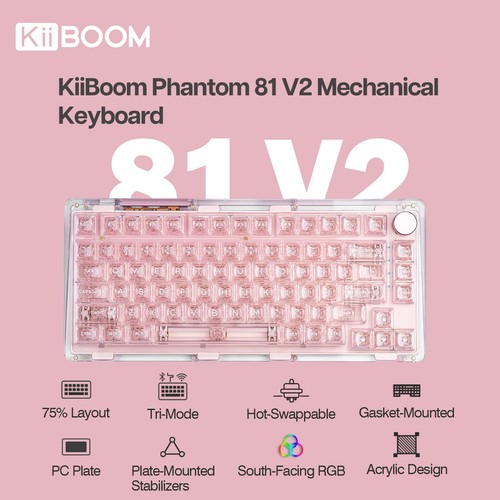 Phantom 81 75% Transparent Mechanical Gaming Keyboard, Hot Swappable Custom G... - Picture 2 of 8