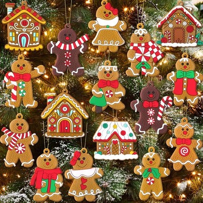 16Pcs Gingerbread Man Ornaments for Christmas Tree Brown 