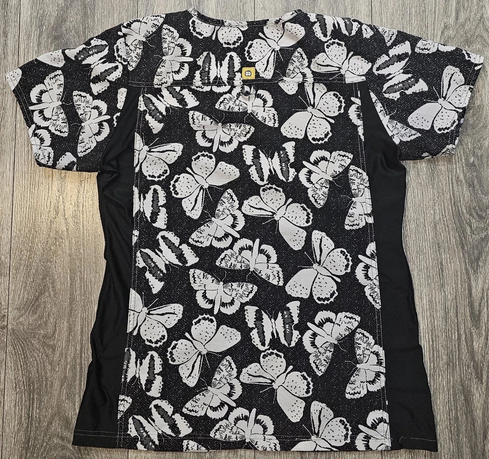 Wonderwink Four Stretch Butterflies Prints AOP Mock Wrap Top Women's Size Medium - Image 2 of 4