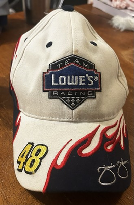 #ad Vintage Jimmie Johnson Hat Flame Bill NASCAR Team Lowes Racing Strapback White $6.00