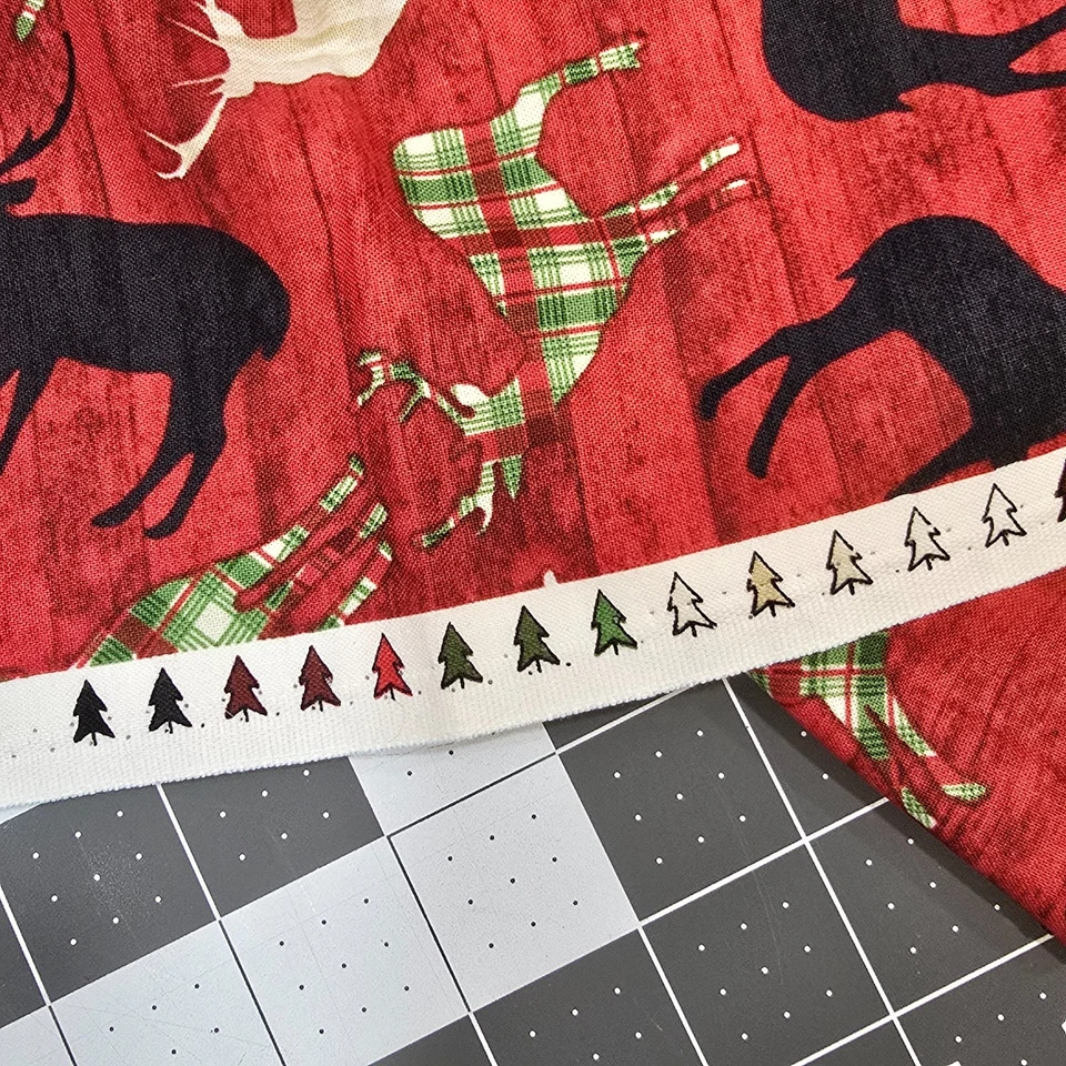 Cotton Fabric 17"x44" Red Black White Green Deer Buck Horns Silhouette Plaid - Image 3 of 4