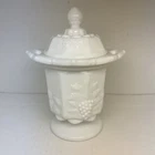 Vtg 7” Westmoreland Paneled Grape Milk Glass Lace Edge Jelly Jam Jar w.  Lid