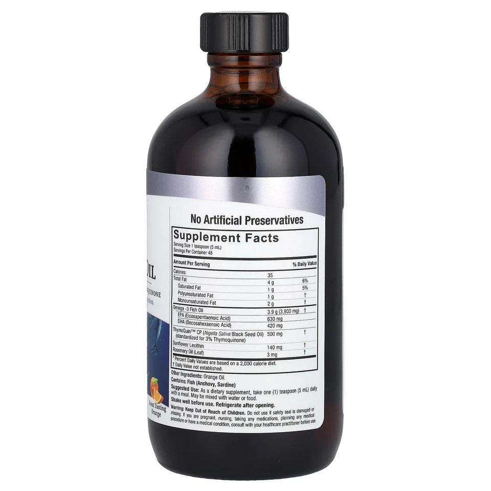 Aceite de semilla negra Omega-3, naranja, 8 fl oz (240 ml) Foto 2 de 2