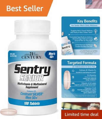 100 White Tablets of Sentry Senior Multivitamins - Heart, Bone & Eye Health