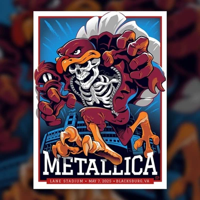 Metallica Blacksburg Virginia 2025 May 07 Lane Stadium Reprint Poster.