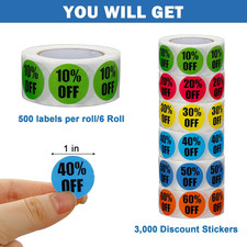 3000 PCS Discount Stickers, Adhesive Labels, Colorful Circle Price Tags for R...
