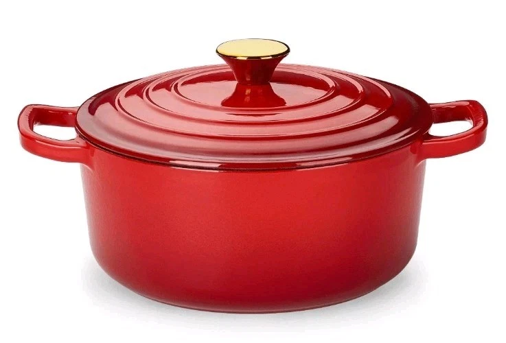 CAROTE 4.5 Quart ~ Enameled ~ Cast Iron DUTCH OVEN ~ Induction Compatible ~ RED