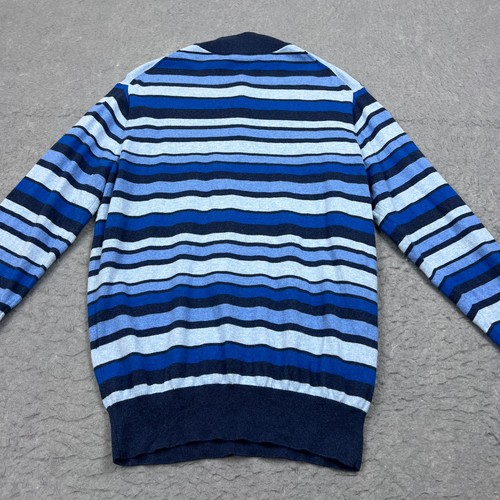 Peter Millar Sweater Men's Medium Blue Striped 1/4 Zip Pullover Cotton Cashmere - Picture 9 of 10