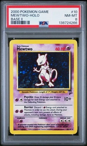 2000 POKEMON BASE SET 2 #10 MEWTWO-HOLO PSA 8