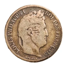 1831-D France 5 Francs Louis Philippe 90% Silver 37mm Nice Patina Circulated 