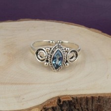 Natural Blue Topaz Marquise Shape 925 Silver Adjustable Ring For Birthday Gift