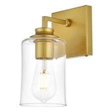 Living District Ronnie 1-Light Iron & Glass Bath Sconce in Brass/Clear