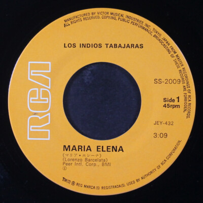LOS  INDIOS TABAJARAS: maria elena / star dust RCA 7'' Single 45 RPM Japan
