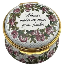 Halcyon Days Enamels Box Absence Makes Heart Grow Fonder Pink Flowers Boxed