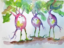 Radish People by Delilah 9x12 watercolor original impressionism art