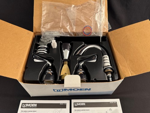 MOEN TWO 2 HANDLE WIDESPREAD BATHROOM FAUCET IN CHROME #84824 LAVATORY - Picture 2 of 7