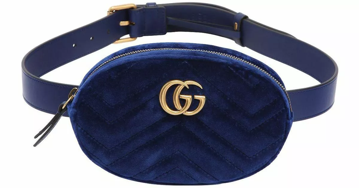 Gucci Logo Marmont Belt Fanny Bum Bag Blue Navy Velvet 85cmwaist