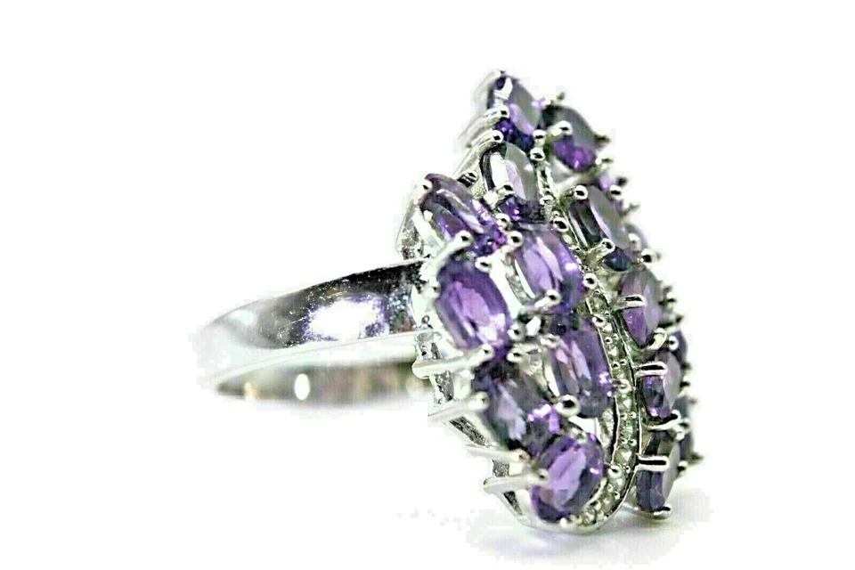 Silver Ring Amethyst Genuine Natural Mined Gems Solid Sterling Size R 1/2 US 9 - Image 2 of 4