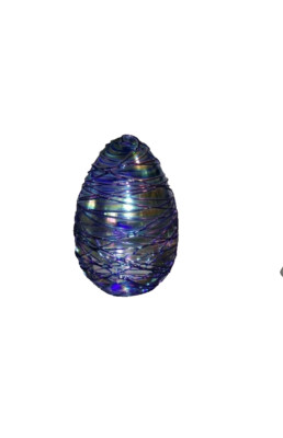 VTG Dichroic Threaded Egg Paperweight Glass Eye Studio Iridescent Signed GES 92