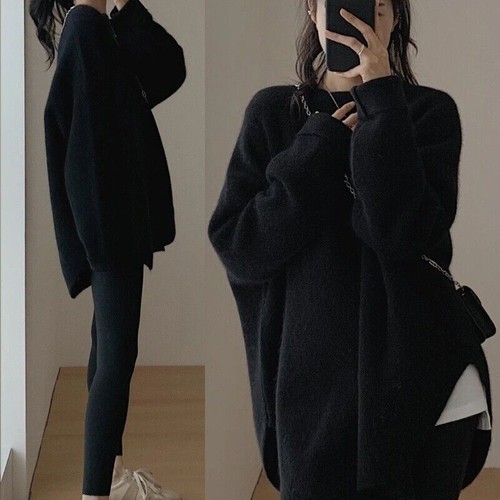 Damen Oversize Locker Rundhals Langarm Strick Baggy Pullover Pulli Tops - Bild 7 von 10