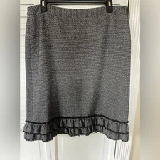 Talbot Black & Silver Metallic Tweed Skirt Double Ruffle Fringed Hem Size 12