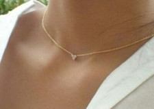 14K Solid Gold Three Diamond Necklace For Women Cluster Diamond Necklace.