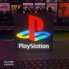 Playstation Retro Black Logo Led Gaming Lightbox Rgb Light Sign