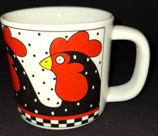 VTG RUSS BERRIE ROOSTER CHICKEN POP ART POLKA DOTS & CHECKS COFFEE MUG TEA CUP