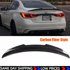 Carbon Fiber Look Rear Trunk Spoiler Lip Fit For 14-23 Infiniti Q50 PSM JDM