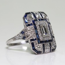 Antique Art Deco 935 Argentium Silver Old European Cut 2.79CT CZ Sapphire Ring