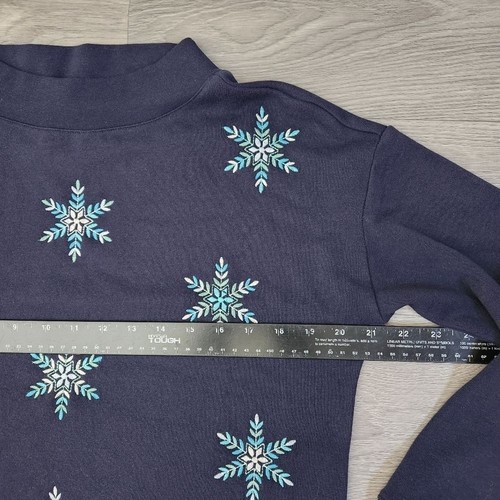 Suéter Talbots Azul Top Talla S Bordado Copos de Nieve Sin usar, en caja, Forrado de Vellón - Imagen 4 de 9