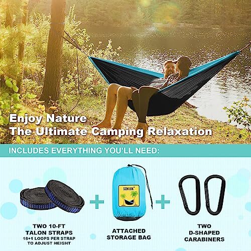 Camping Hammock Single Portable Hammocks with 2 Tree Dark Grey & Sky Blue - Picture 3 of 7